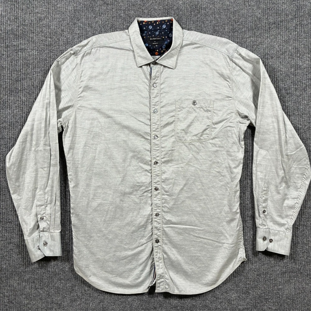 Bugatchi Classic Fit Mens Button Front Shirt‎ XL Gray Long Sleeve Luxury Casual